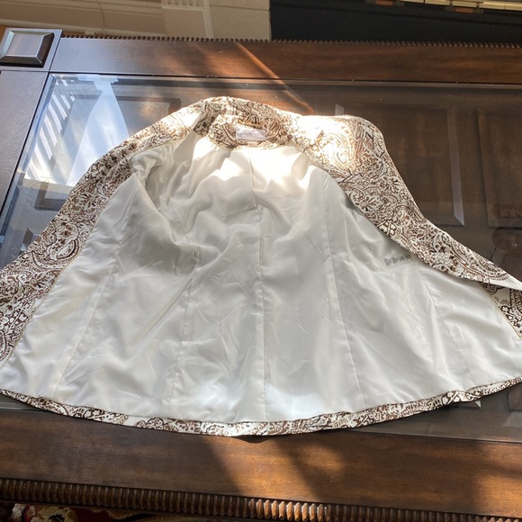 Calvin Klein Paisley Print Linen-Blend Collar Roll-Tab Sleeve Open Front Jacket - Picture 11 of 16